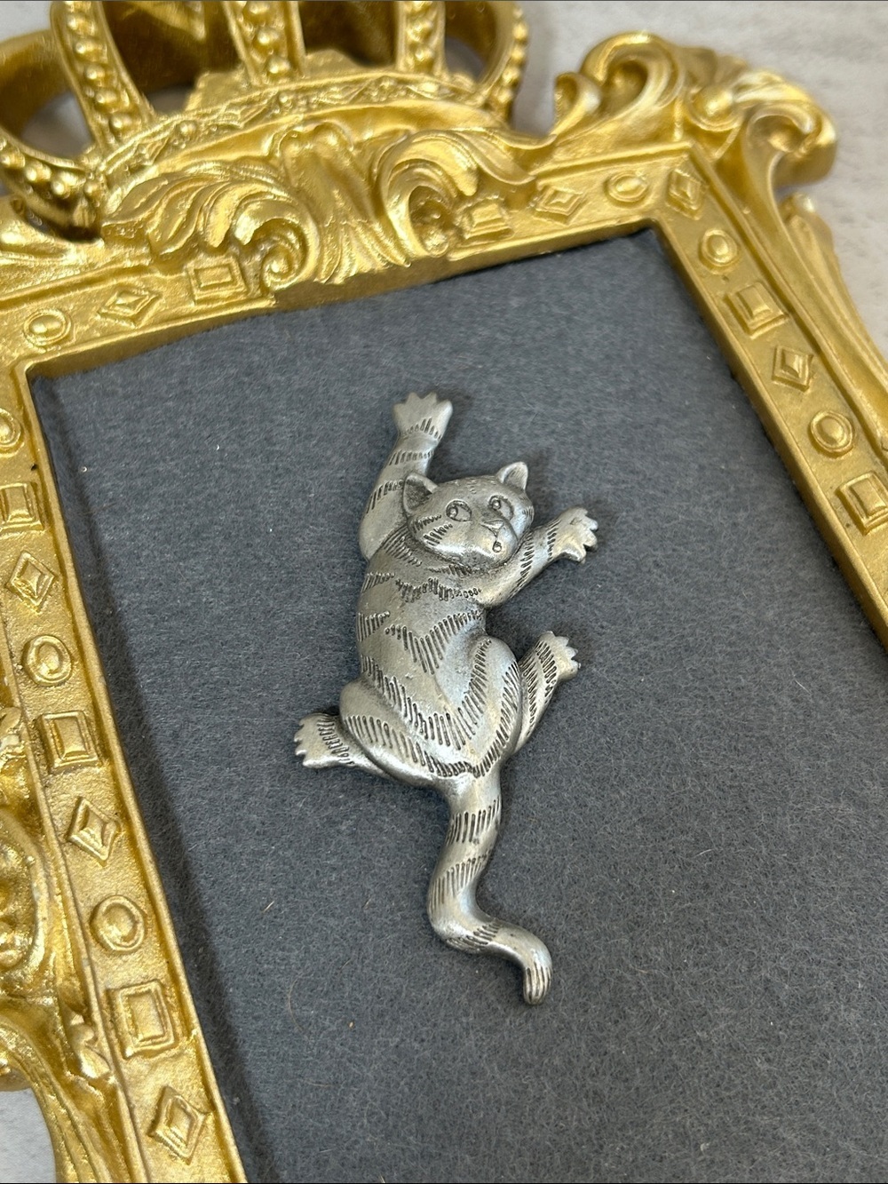 Vintage JJ Jonette Decorative Silver Cat Brooch